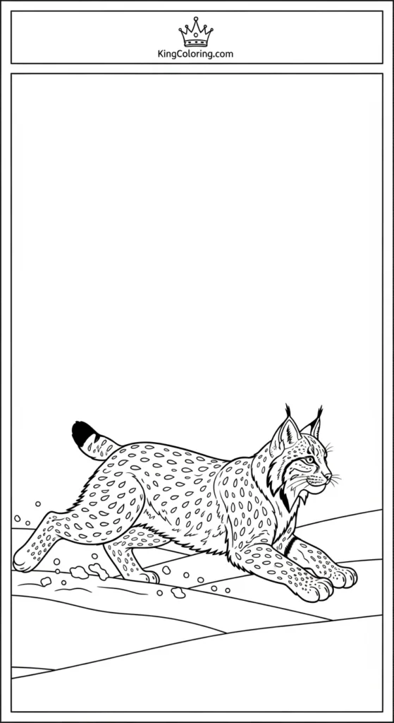 Lynx coloring pages running across snowfield