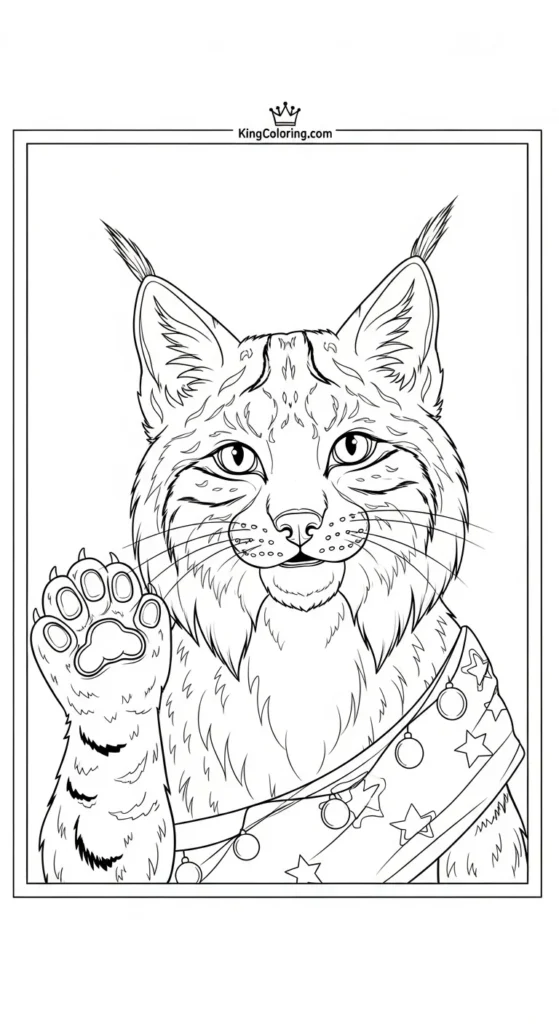 Lynx coloring sheet waving paw