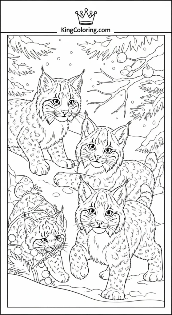 Lynx cubs playing in snow