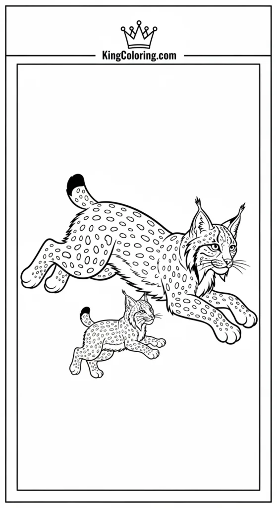 Lynx leaping with cub coloring sheets