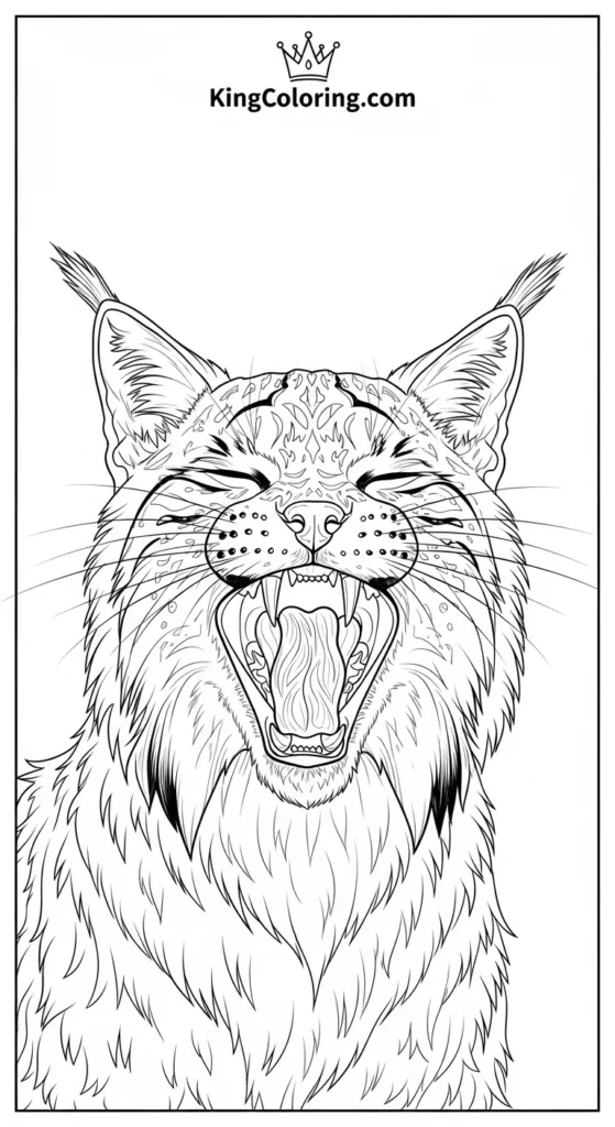 Lynx yawning with big fangs coloring page