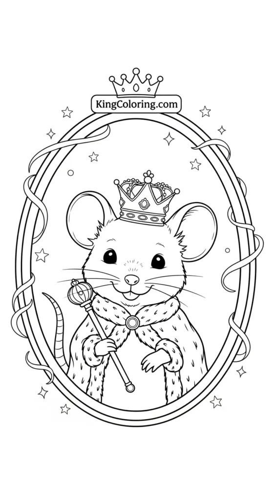 Mice coloring pages depicting a mouse inside an oval decorative frame