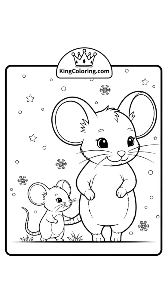 Mice coloring pages illustrating a baby mouse following closely behind a parent