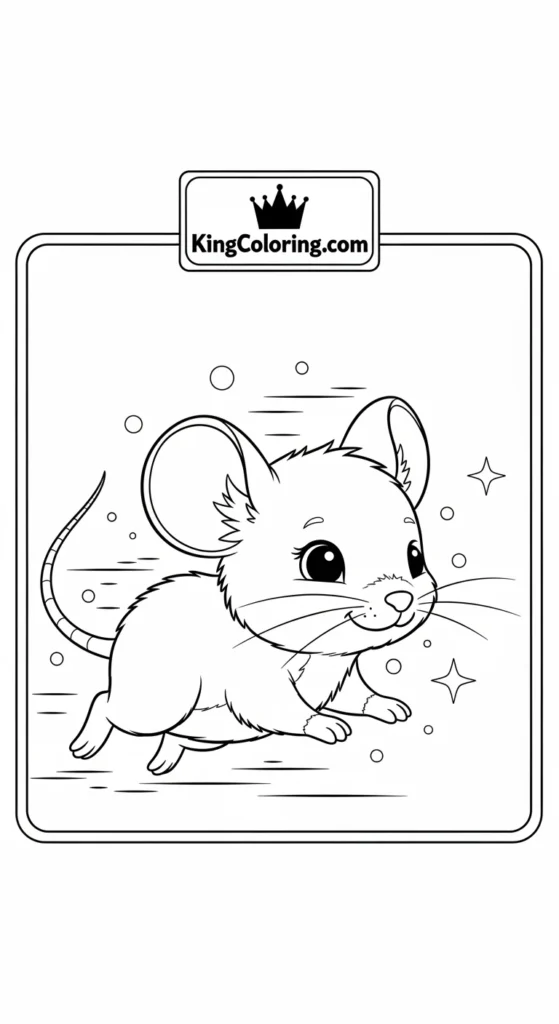Mice coloring pages illustrating a baby mouse running playfully