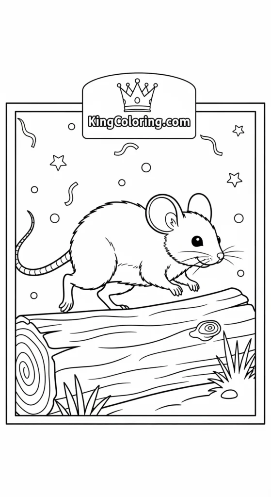 Mice coloring pages showing a mouse hopping lightly over a log
