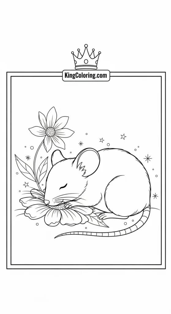 Mice coloring pages showing a mouse resting