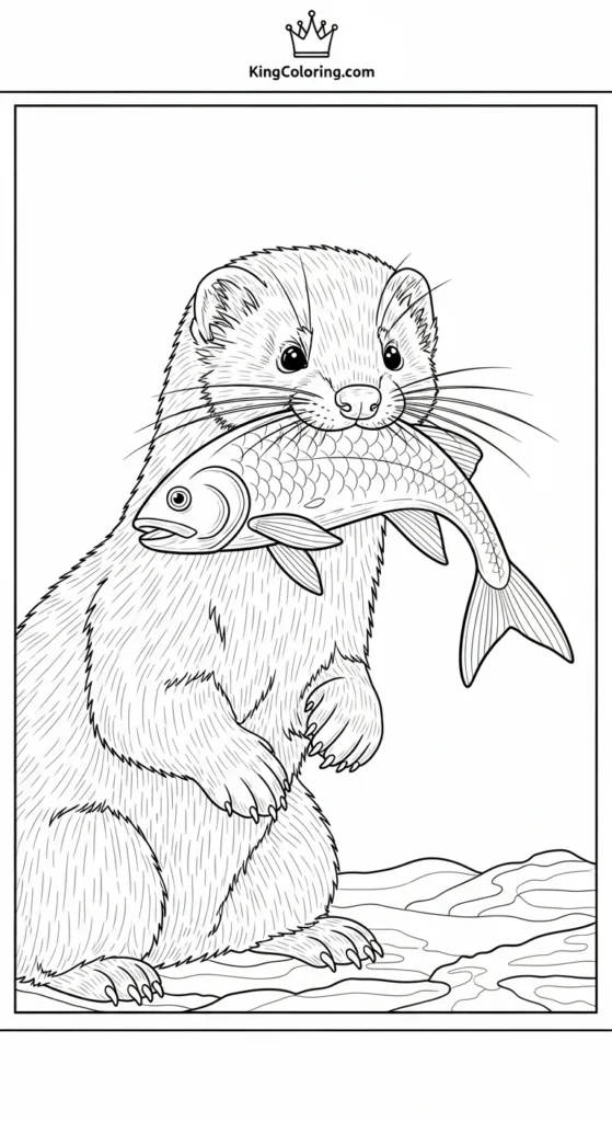 Mink Carrying Fish In Mouth