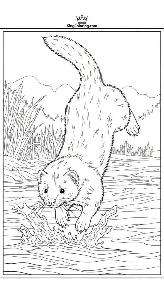 Mink Diving Into River