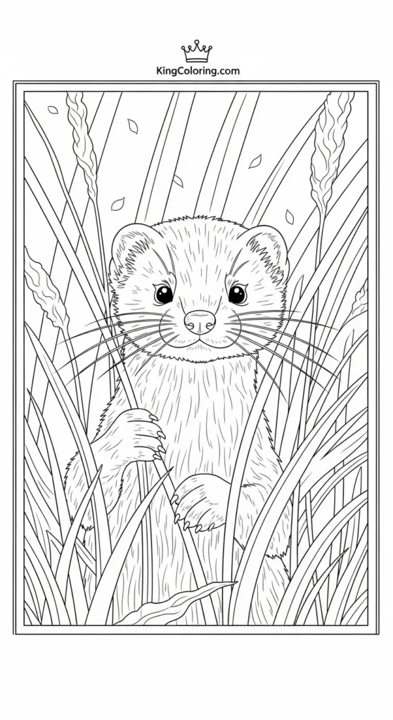 Mink Hiding Among Reeds