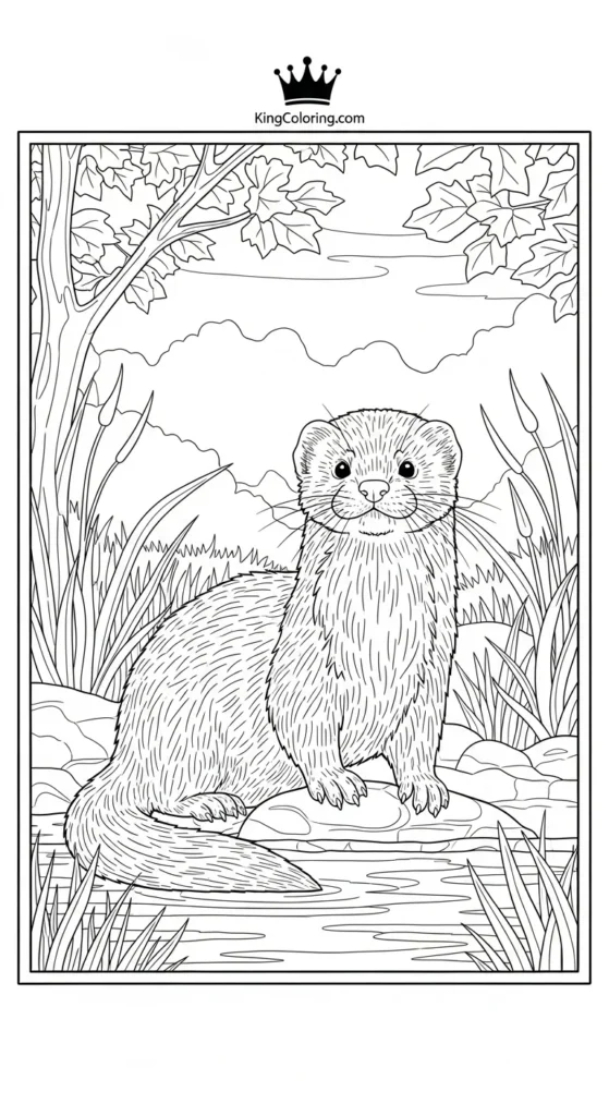 Mink Sitting Near Pond