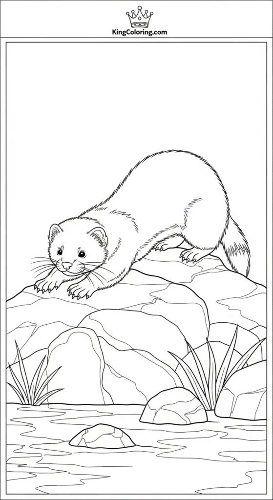 Mink Stretching On River Rock