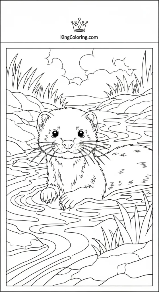 Mink Swimming Through Stream