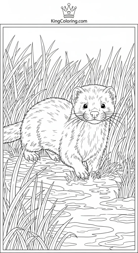 Mink Walking Through Marsh Grass