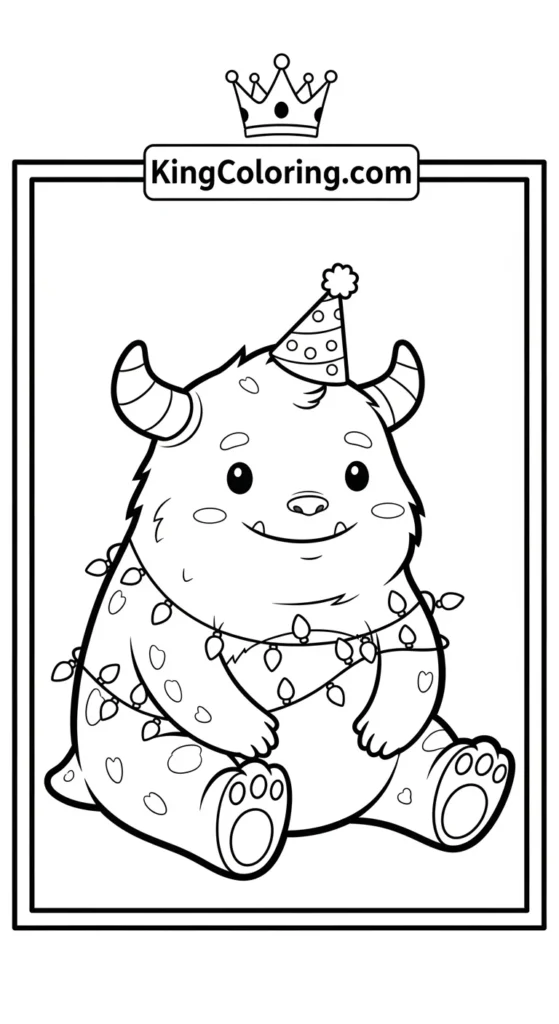 Monster coloring pages depicting a chubby monster sitting down