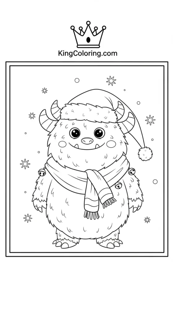 Monster coloring pages illustrating a fluffy monster with small horns