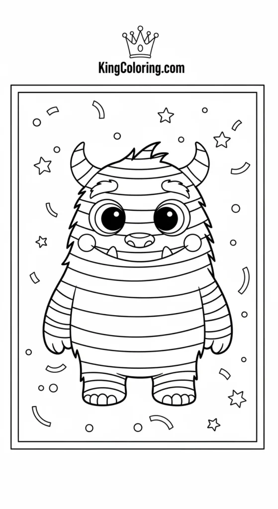 Monster coloring pages illustrating a monster with striped fur