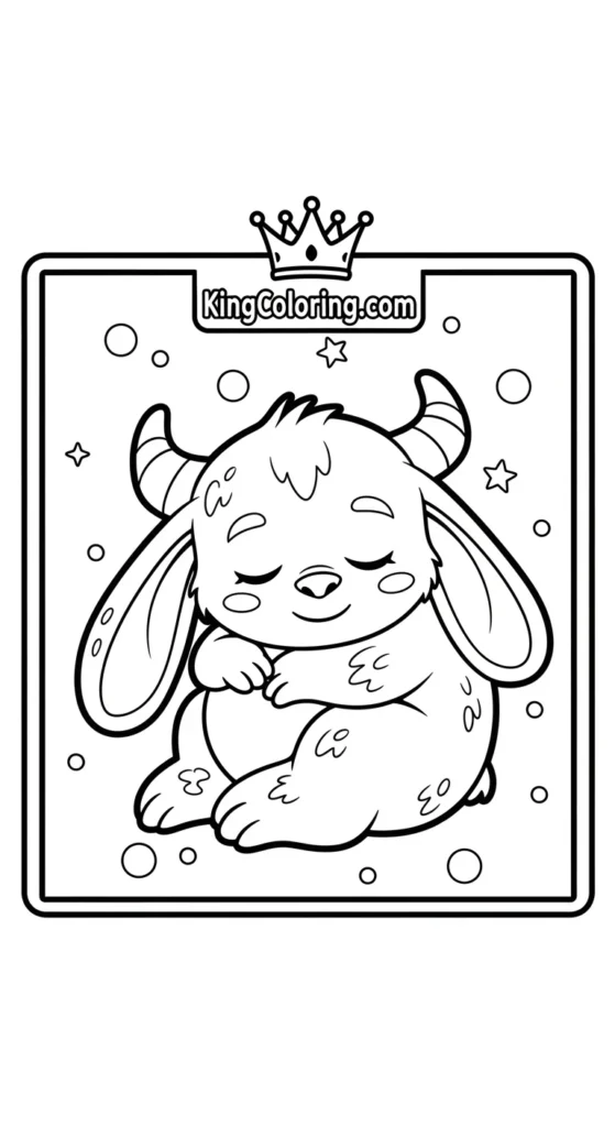 Monster coloring pages showing a sleepy monster curled up resting