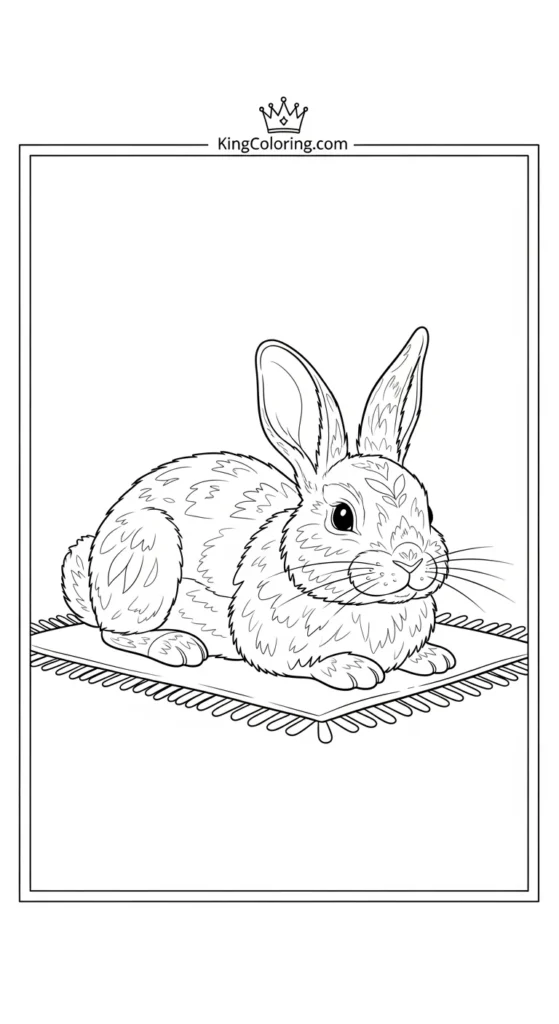 Pets coloring pages featuring a rabbit resting on a soft mat