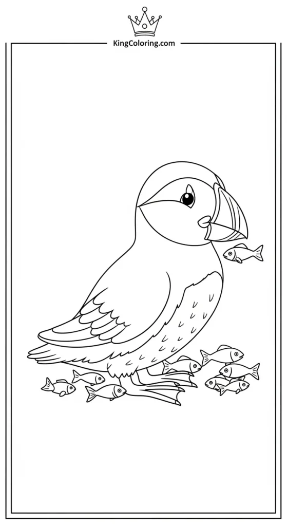 Playful Puffin Calf With Tiny Fish coloring page