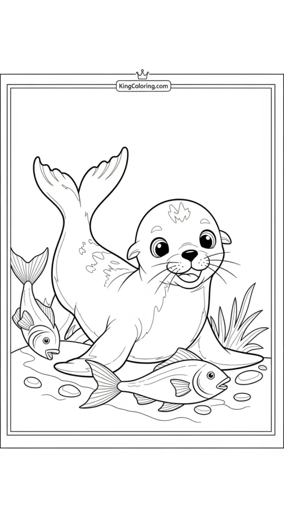 Playful Sea Lion coloring sheet Pup Chasing Fish