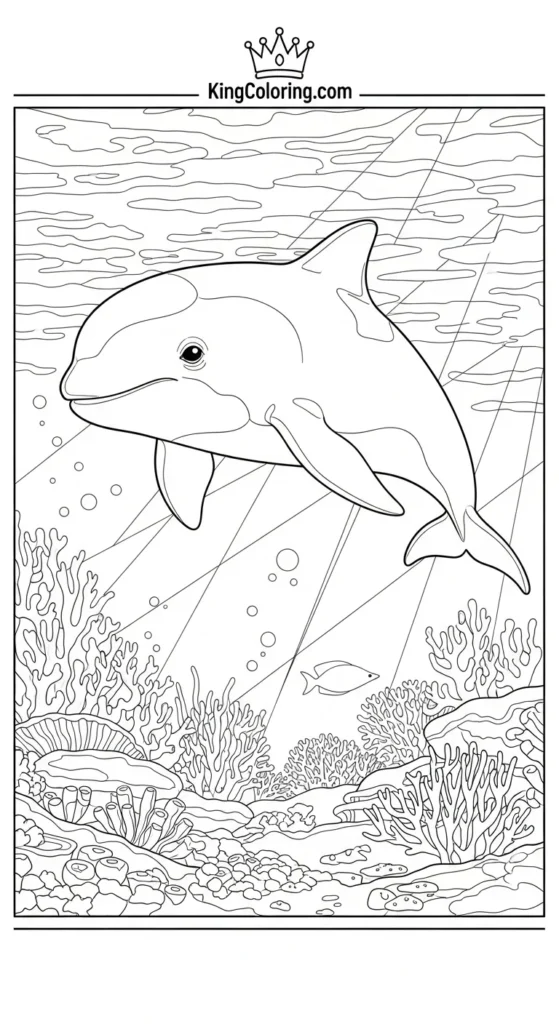 Porpoise Gliding Along Coral Reef coloring sheets