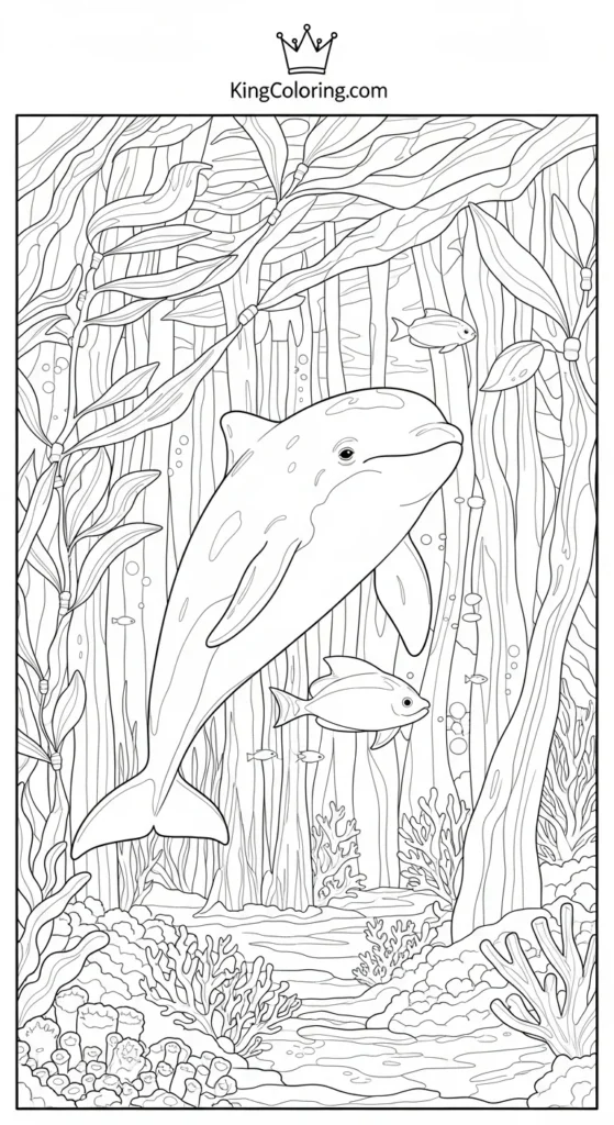 Porpoise Swimming Through Kelp Forest