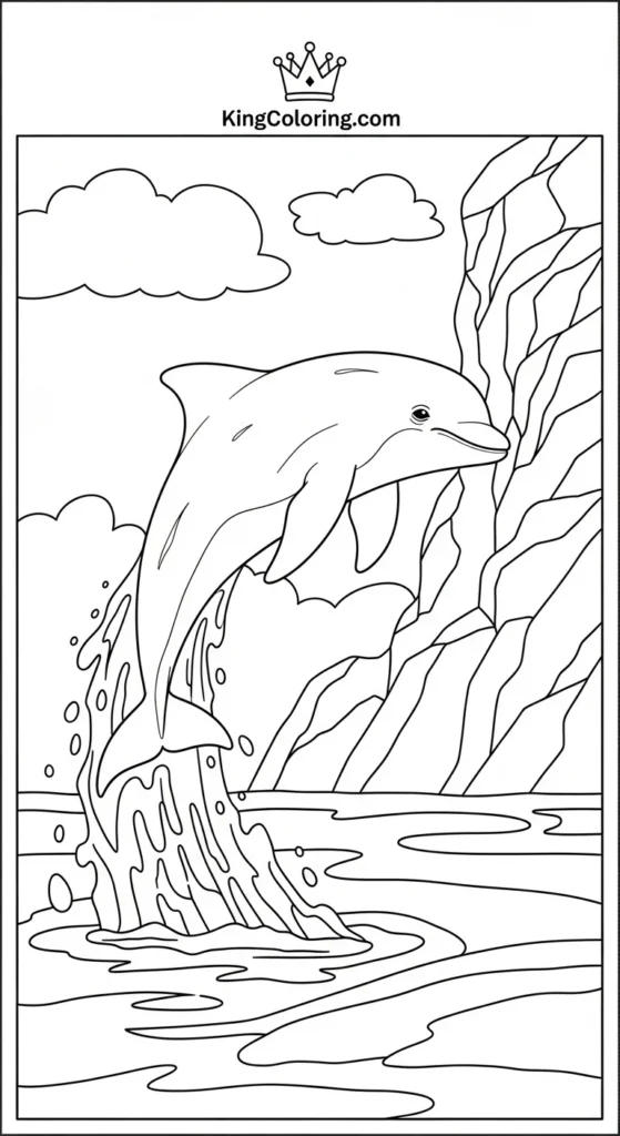 Porpoise coloring page Jumping Near Rock Formation