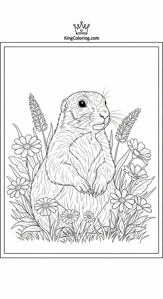 Prairie Dog Sitting Among Wildflowers