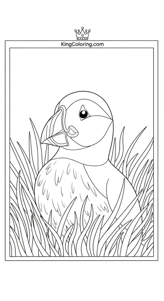 Puffin Hiding Among Grass