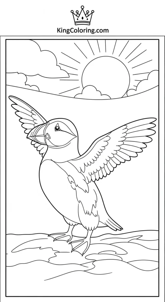 Puffin Stretching Wings In Sun coloring pages