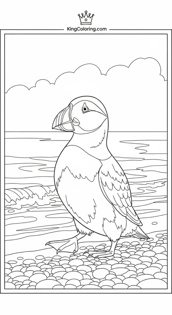 Puffin Walking Along Pebbly Beach coloring sheets