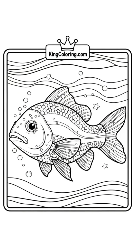 Rainbow fish coloring pages depicting a rainbow fish with simple wave lines around