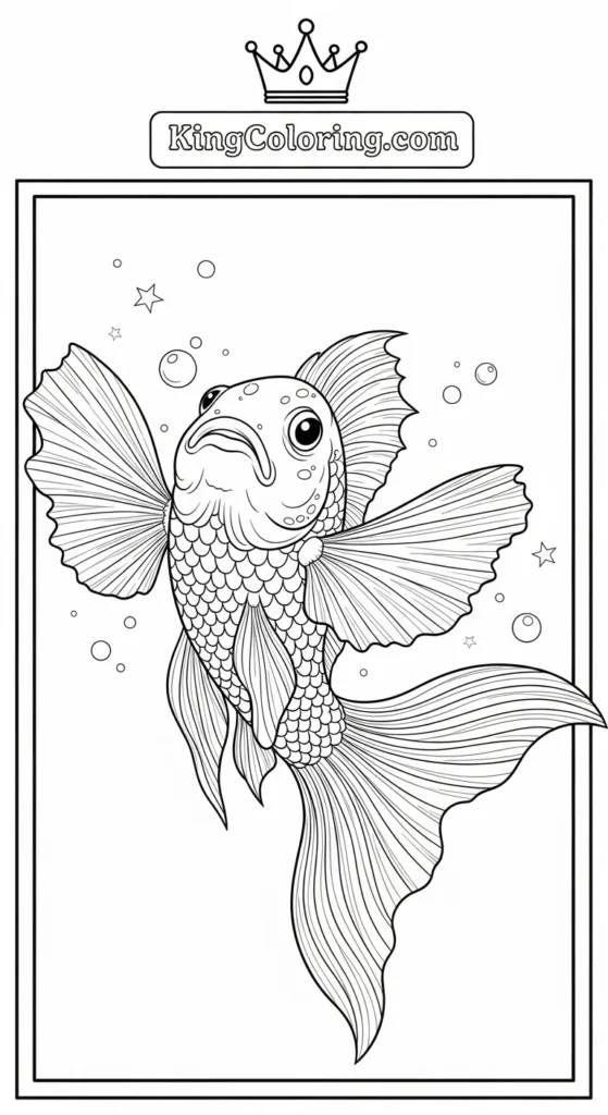 Rainbow fish coloring pages depicting a rainbow fish with spread fins