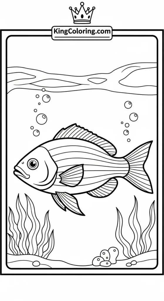 Rainbow fish coloring pages featuring a rainbow fish in side profile