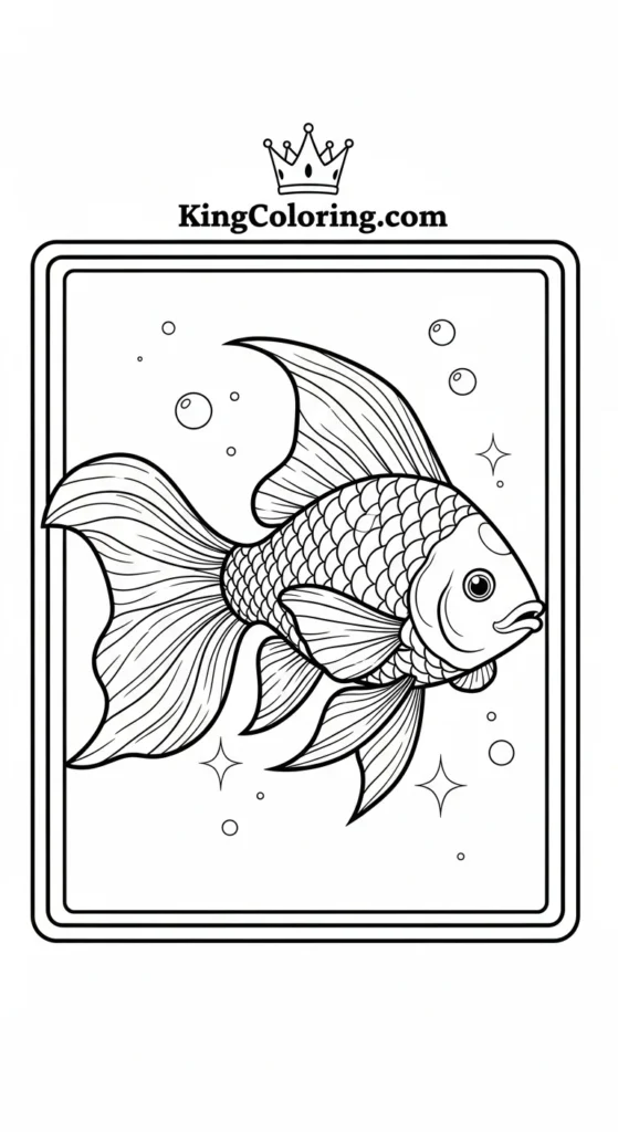 Rainbow fish coloring pages illustrating a rainbow fish swimming gently