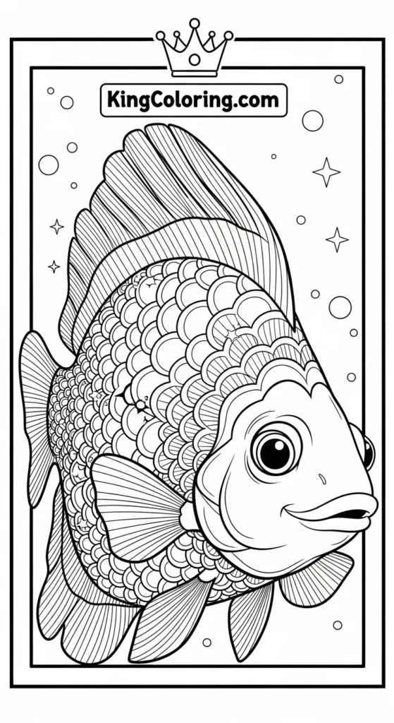 Rainbow fish coloring pages illustrating a rainbow fish with layered scale patterns