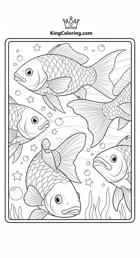 Rainbow fish coloring pages showing a rainbow fish at different angles