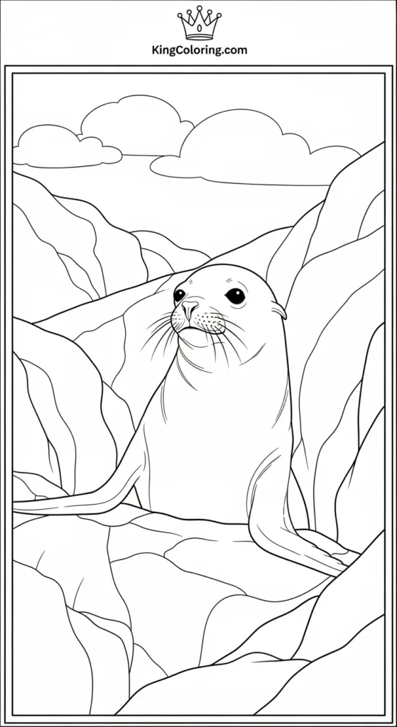 Sea Lion Peeking From Rock Crevice coloring page