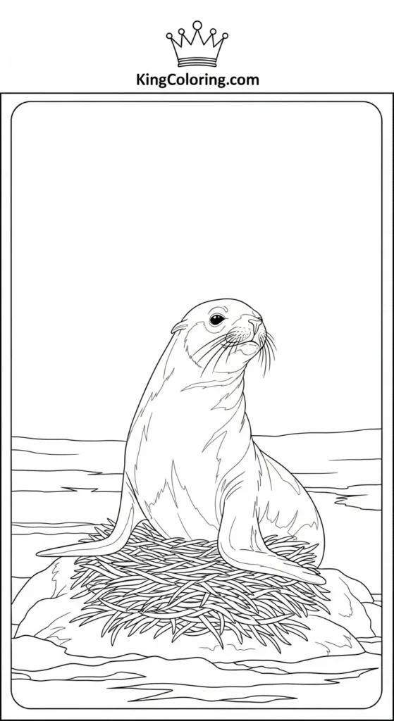 Sea Lion Sitting Near Nesting Area coloring page