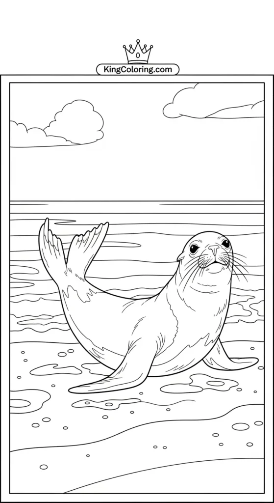 Sea Lion Sliding Down Sandy Beach coloring page