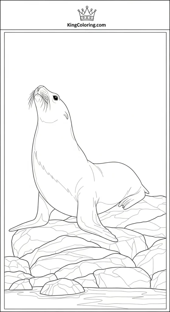 Sea Lion Stretching On Rocky Outcrop coloring sheets