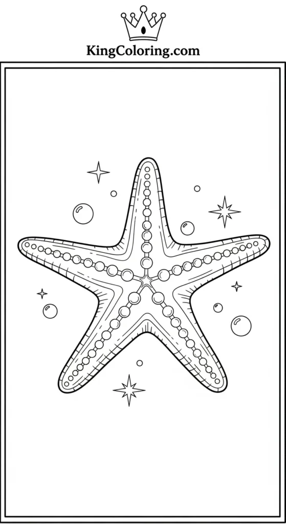 Starfish coloring pages depicting a starfish with textured arms