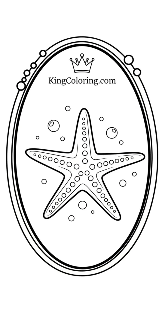 Starfish coloring pages illustrating a starfish inside an oval decorative frame