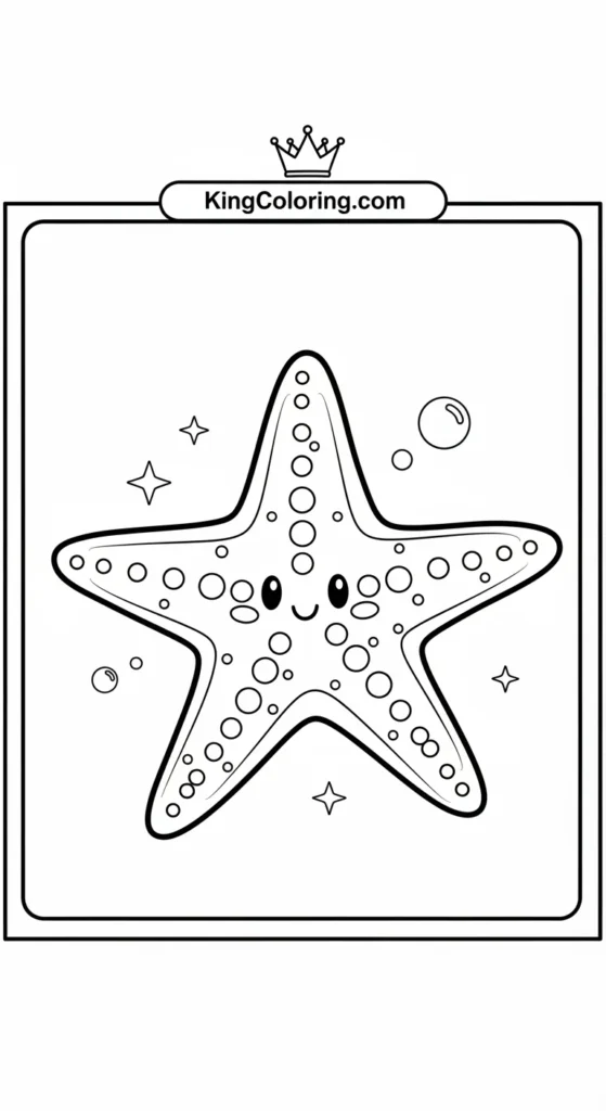 Starfish coloring pages showing a cute starfish tilting slightly