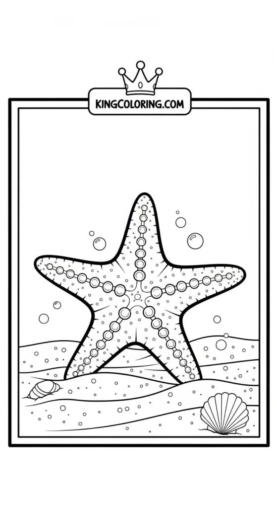 Starfish coloring pages showing a starfish resting on ocean sand