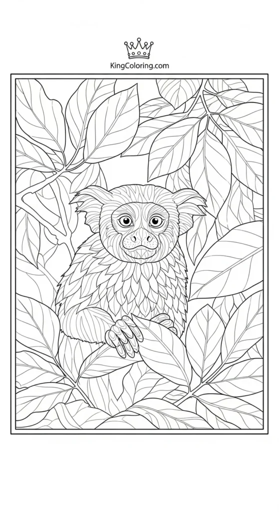 Tamarin Hiding Among Leaves