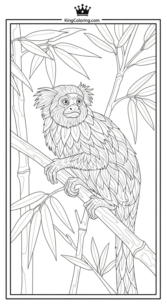 Tamarin Perched On Bamboo