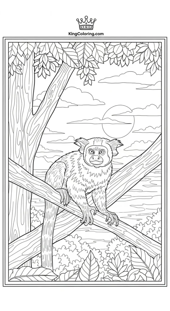 Tamarin Watching Sunset In Trees