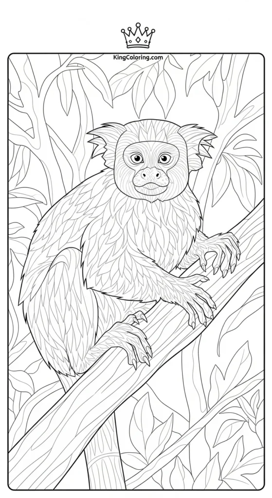 Tamarin coloring page Sitting On Tree Branch