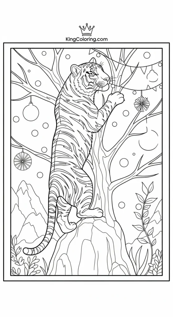 Tiger Climbing Small Hill Coloring Page